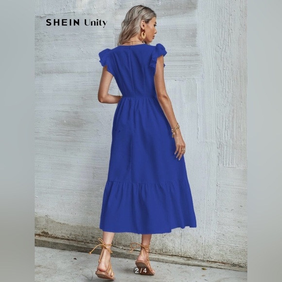 SHEIN Royal Blue Maxi Dress with Ruffle Sleeves Size Small - Picture 2 of 6